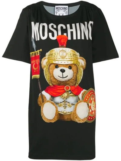 Moschino Women's Short Mini Dress Short Sleeve Roman Teddy Bear In Black