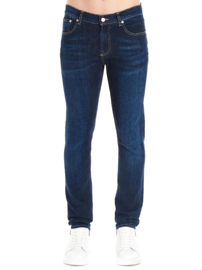 Alexander Mcqueen Back Logo Embroidered Slim Fit Jeans In Blue