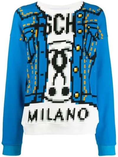 Moschino Jacket Intarsia Cotton Knit Sweater In Light Blue