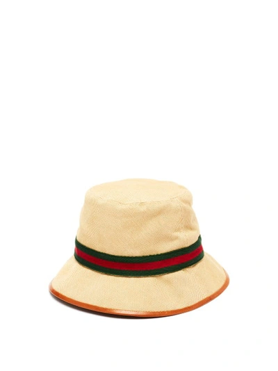 Gucci Logo-appliquéd Striped Webbing-trimmed Canvas Bucket Hat In Neutrals