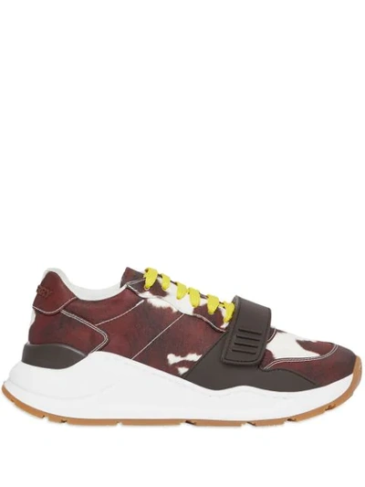 Burberry Cow Print Nylon Sneakers In Brown