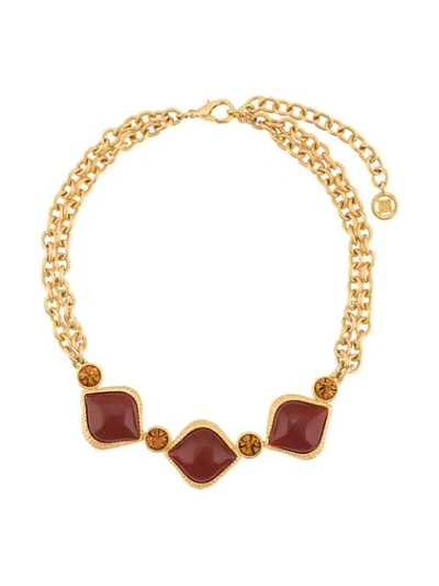 Pre-owned Givenchy 1980s Double Chain Embellished Necklace In Gold