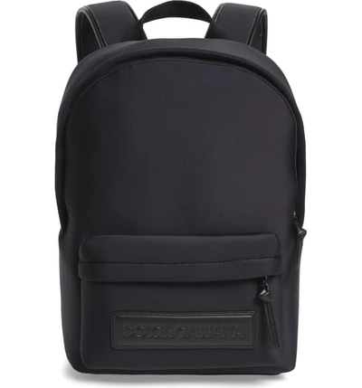 Dolce & Gabbana Kid's Neoprene Backpack W/ Leather Logo Patch In Nero
