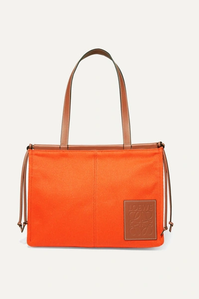 Loewe Cushion 皮革边饰帆布手提包 In Orange