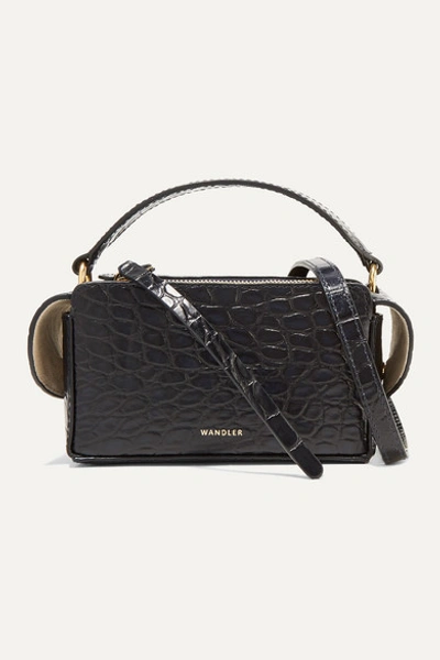 Wandler Yara Box Glossed Croc-effect Leather Shoulder Bag In Midnight Blue