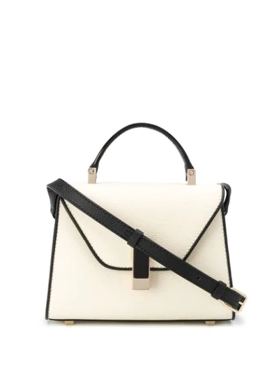 Valextra Iside Mini Two-tone Textured-leather Shoulder Bag In Wwnn White Black