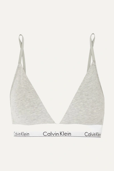 Calvin Klein Underwear Stretch Cotton And Modal-blend Jersey Soft-cup Triangle Bra In Gray