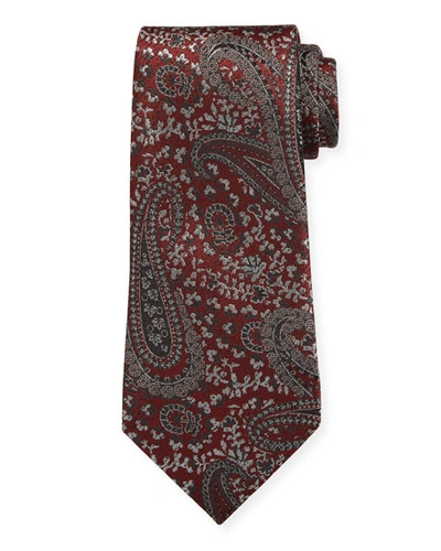 Ermenegildo Zegna Woven Paisley Silk Tie, Red