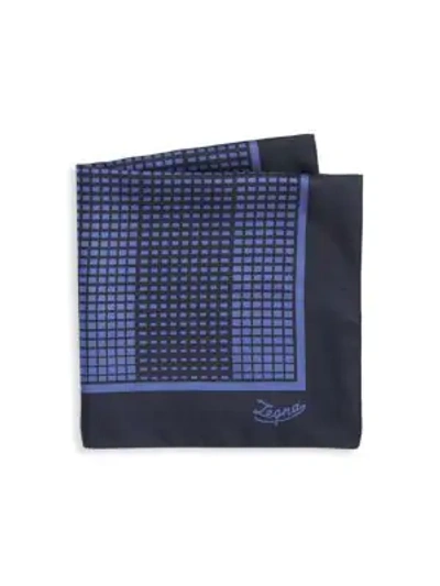 Ermenegildo Zegna Grid Check Silk Pocket Square, Blue