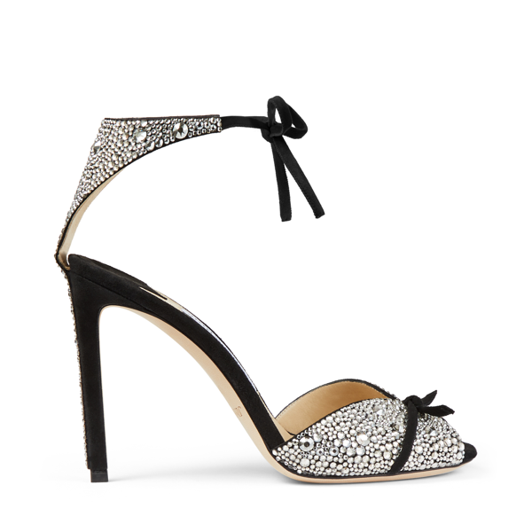 Jimmy Choo Talaya 100 Sandalen Aus Schwarzem Wildleder Mit Hotfix Kristall Modesens