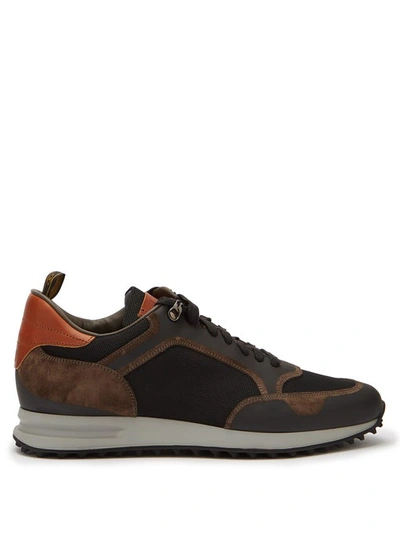 Dunhill Radial Runner Leather And Suede-trimmed Mesh Sneakers In Black Tan