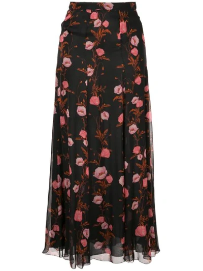 Giambattista Valli Floral-print Silk-georgette Maxi Skirt In Black