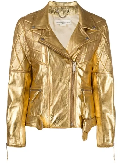 Golden Goose Metallic Textured-leather Biker Jacket In Gold