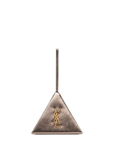 Saint Laurent Pyramid Metallic Leather Clutch In Grey