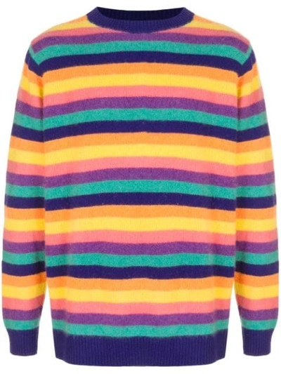 The Elder Statesman Inch Stripe Cashmere Sweater In Deep Blue/turquoise/new Purple/pink/new Yellow/neon Orange