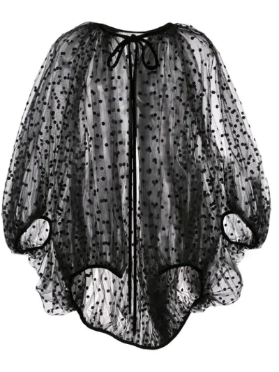 Oscar De La Renta Dotted Tulle Puff-sleeve Coat In Black