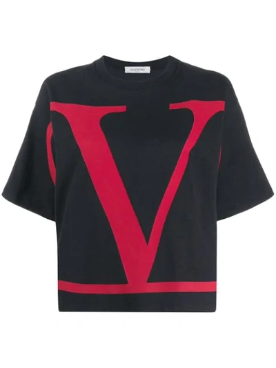 Valentino Vlogo Printed T-shirt In 0nr Nero/rosso
