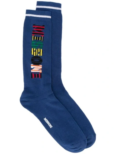 Missoni Patterned Logo Socks In Blue