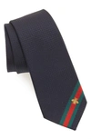 Gucci Bee Web Stripe Silk Tie In Navy