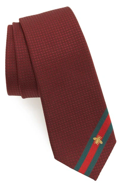 Gucci Bee Web Stripe Silk Tie In Red