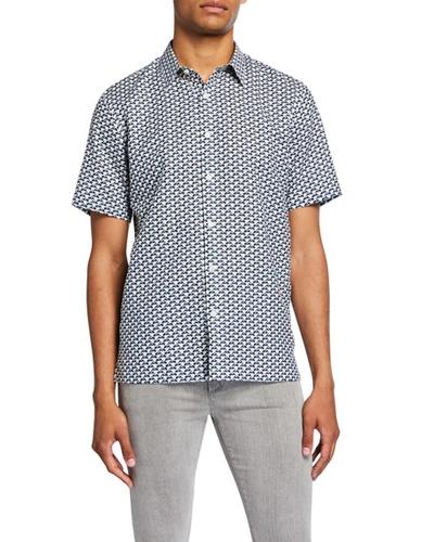 Theory Men's Dash-print Linen/cotton Short-sleeve Sport Shirt In Aloe Multi