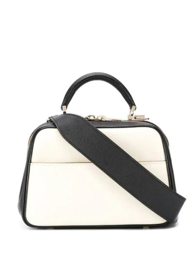 Valextra Saffiano Small Top-handle Boxy Bag In White/black
