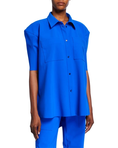 Nina Ricci Puff-sleeve Scuba Button-front Shirt In Bright Blue