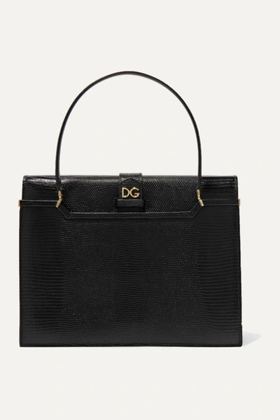 Dolce & Gabbana Ingrid Iguana-embossed Large Top Handle Bag In Black