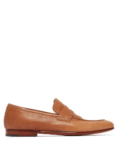 Dunhill Engine Turn Leather Penny Loafers In Brown