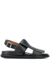 Marni Fringed Leather Sandals In Black