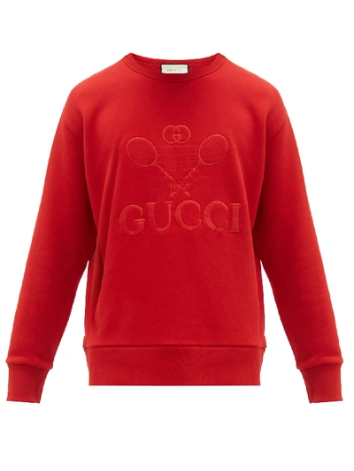 Gucci Tennis Logo-embroidered Cotton Sweatshirt In Red
