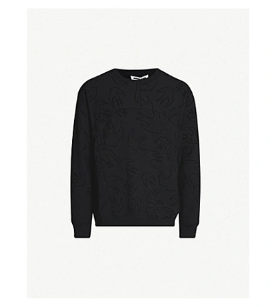 Mcq By Alexander Mcqueen Swallow-print Cotton-jersey Sweatshirt In 1000 - Darkest Black
