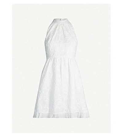 Ted Baker Lorene Halter-neck Embroidered Cotton Mini Dress In White