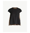 Sacai Leopard-print Panel Cotton-jersey And Satin T-shirt In Beige