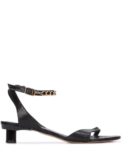 Tibi Nathan Chain-embellished Snake-effect Leather Sandals In Black ,gold