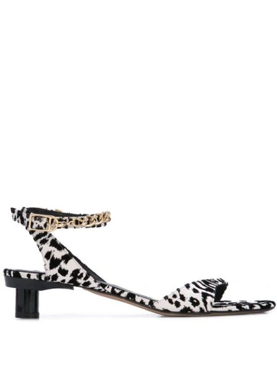 Tibi Nathan Chain-embellished Leopard-flocked Satin Sandals In White