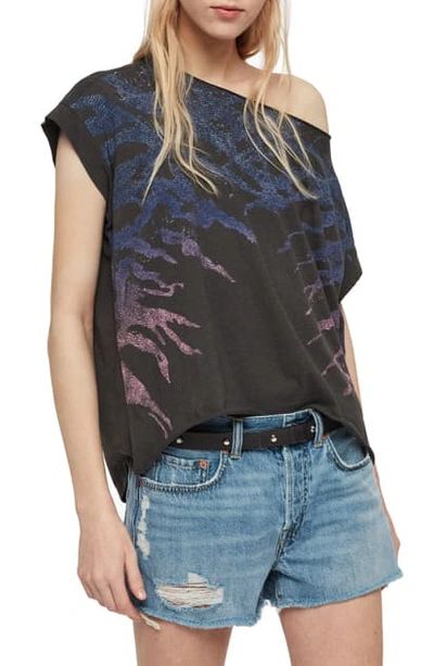 Allsaints Pina Ombre Tiger-stripe Tee In Washed Black