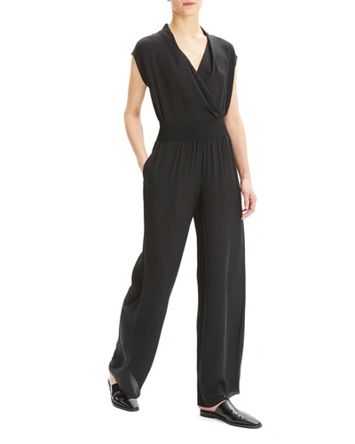 Theory Silk Wide-leg Pull-on Pants In Black