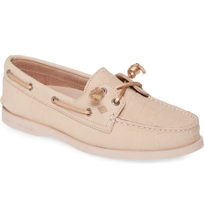 Sperry Authentic Original Vida Boat Shoe In Pink Crocodile Print Nubuck