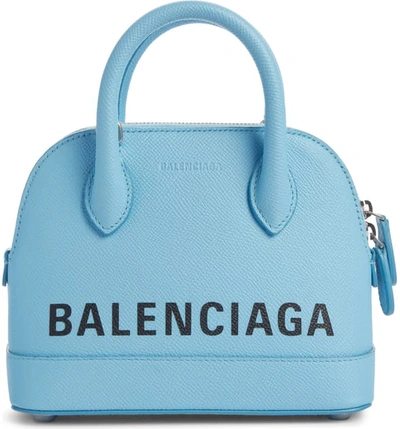 Balenciaga Extra Extra Small Ville Logo Leather Crossbody Satchel - Blue In Baby Blue/ Black