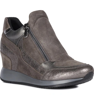 Geox Nydame Wedge Sneaker In Lead/ Grey Leather | ModeSens