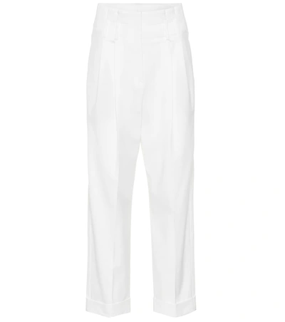 Brunello Cucinelli High Pleated Waist Cuffed Ankle Pants In White