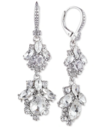 Marchesa Crystal Cluster Double Drop Earrings In Silver