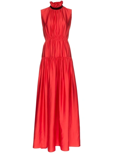 Roksanda Giona Tie-neck Tiered Crepe Dress In Red
