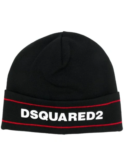 Dsquared2 Logo Print Wool Beanie In Black,red