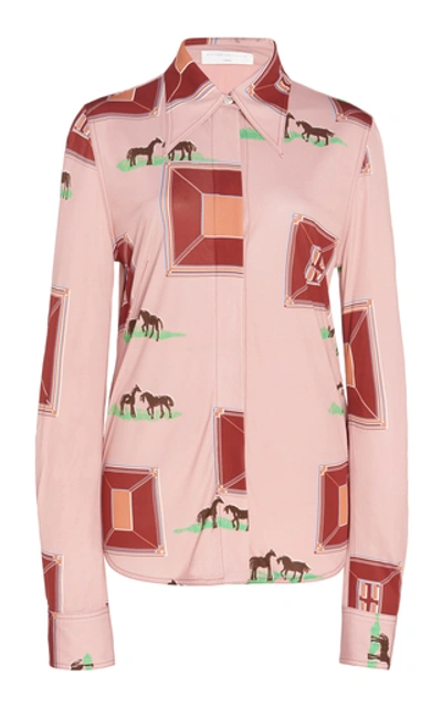 Victoria Beckham Printed Crepe Button-down Shirt In Pink