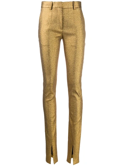 Victoria Beckham Metallic Slit-cuff Tuxedo Trousers In Gold