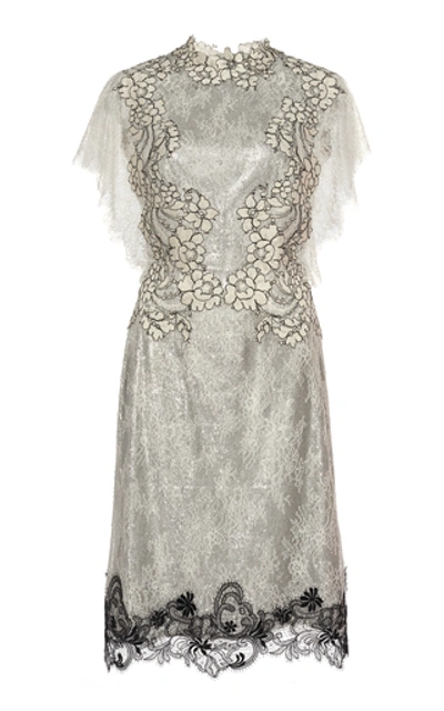 Costarellos Sequin-embellished Chantilly Lace Dress In Metallic