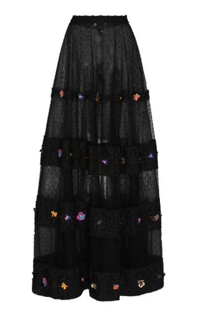 Costarellos Embellished Tulle Maxi Skirt In Black