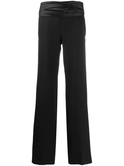 Victoria Beckham Cummerbund Belted Wool Wide-leg Tuxedo Trousers In Black